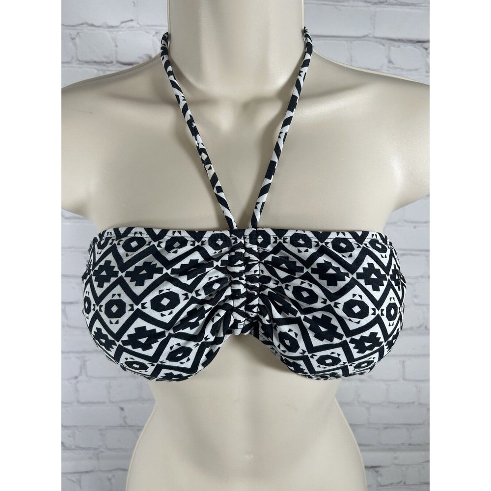 OP Swim Bikini Top Black White Halter Tie Removable Padding Wire Free Size XL